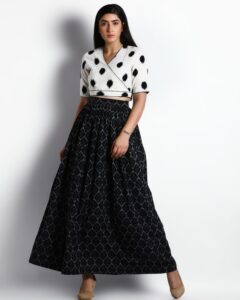 Polka Dots Long skirt with Crop Top